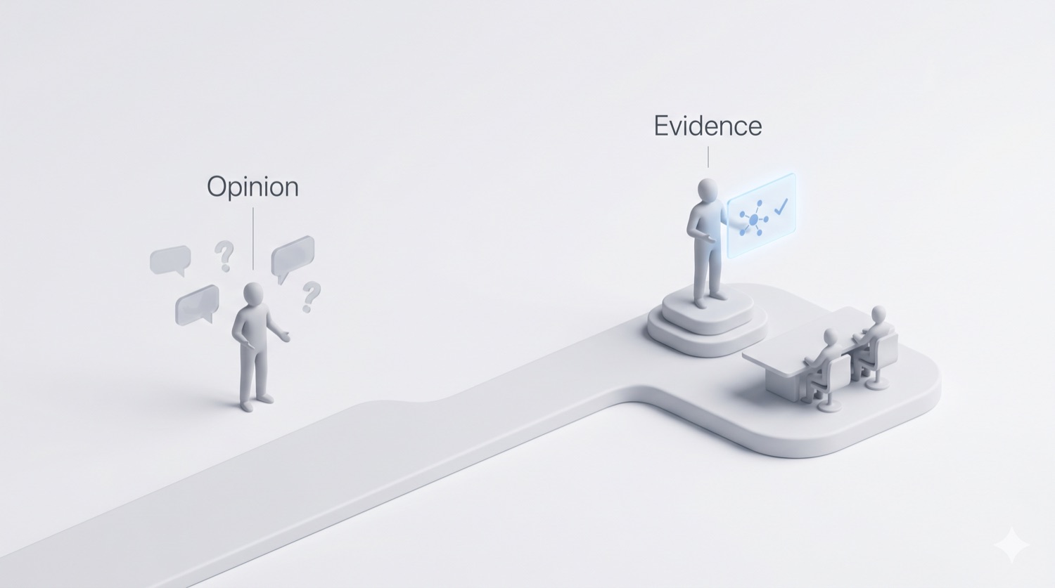 The fractional CTO's credibility problem: on one side, an advisor holding only opinions and hearsay from the team; on the other, the same advisor carrying a signed, evidence-backed read into the boardroom